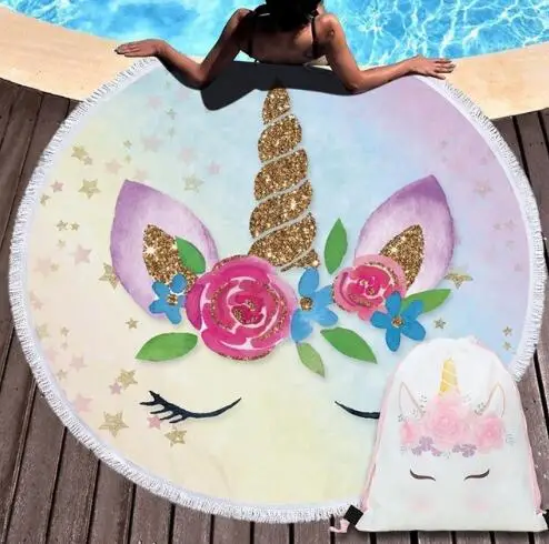 

Fashion Design Cartoon Unicorn Series Microfiber Beach Towel with Drawstring Backpack Bag Sport Yoga Blanket Swimming Bath Towel