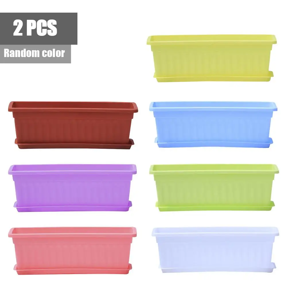 

2Pcs Rectangular Planting Vegetable Bonsai Plastic Flowerpot With Tray Breathable Resin Plant Flower Container Garden Balcony