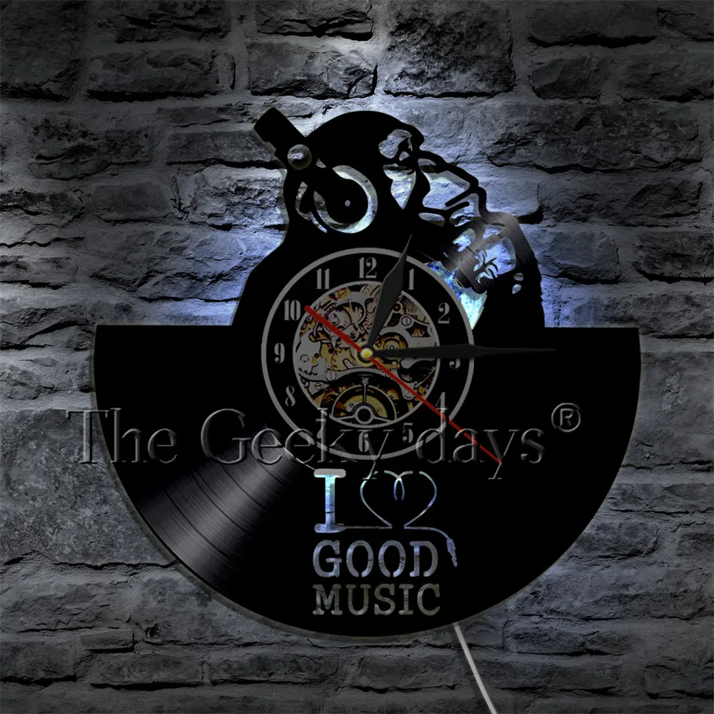 Chimp Thinker Monkey Gorilla 3D настенные часы для наушников виниловые с надписью I Love Good Music