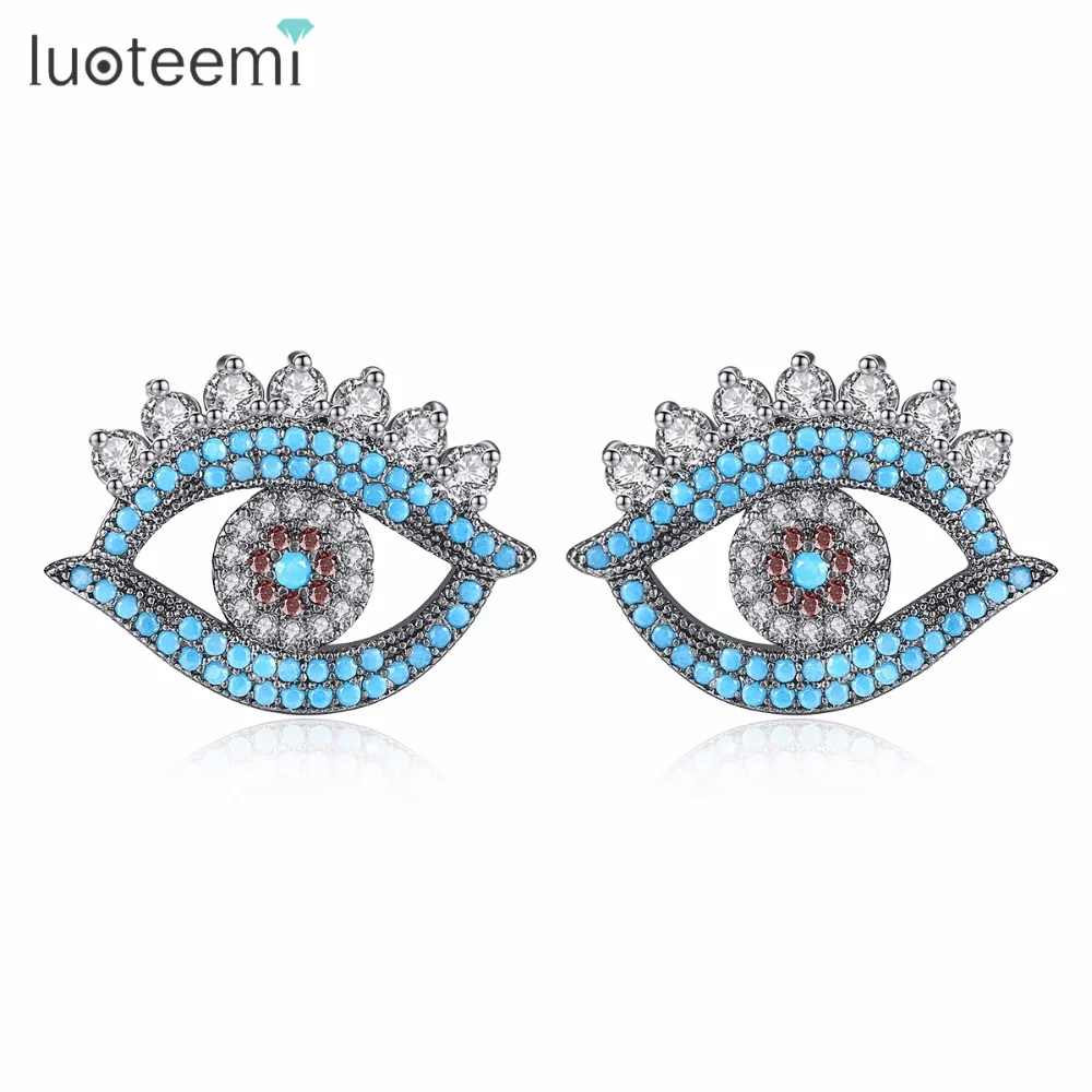 Luoteemi Популярные AAA кубического циркония синий глаз Серьги-гвоздики для Для женщин Обувь для девочек Brincos Мода Jewelry Ghristmas подарок Bijoux