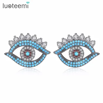 

LUOTEEMI Popular AAA Cubic Zirconia Blue Eye Stud Earrings for Women Girls Brincos Trendy Jewelry Ghristmas Gift Bijoux