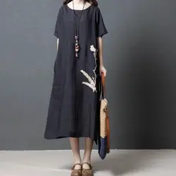 New Women Fashion Floral Dress Large Size Loose Summer Dress Cotton Linen Thin Beach Casual Dresses Female Vestidos Tunics 2019 New Women Fashion Floral Dress Large Size Loose Summer Dress Cotton Linen Thin Beach Casual Dresses Female Vestidos Tunics 2019