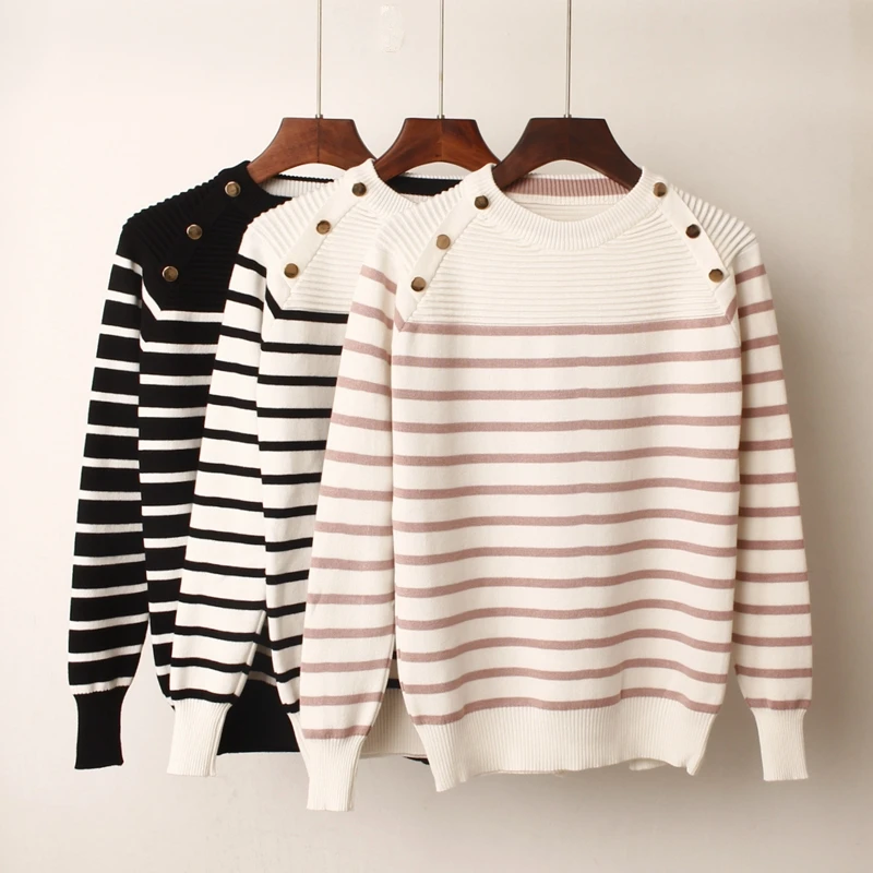 ONLYSVTER Fashion Striped Autumn Winter Pullover Women Sweater O-Neck Knitted Jumper Top Long Sleeves Female Sweater