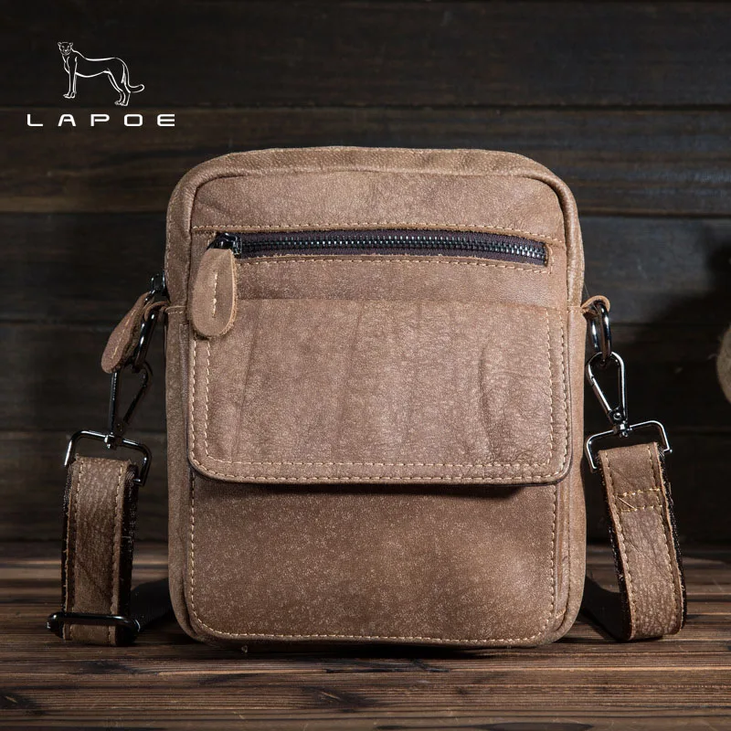 

LAPOE Genuine Leather Shoulder Bags Fashion Men Messenger Bag Small ipad Male Tote Vintage New Crossbody Bags Men's Handbags