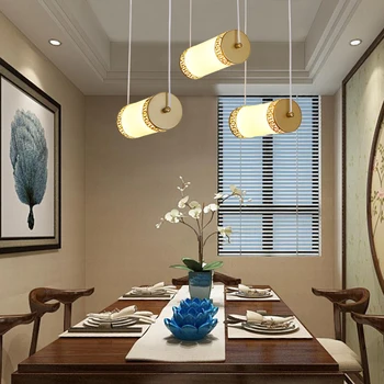 New Chinese-style cylinder design golden paint iron acrylic 3 lights pendant lamp simple creative LED restaurant decor lighting New Chinese-style cylinder design golden paint iron acrylic 3 lights pendant lamp simple creative LED restaurant decor lighting