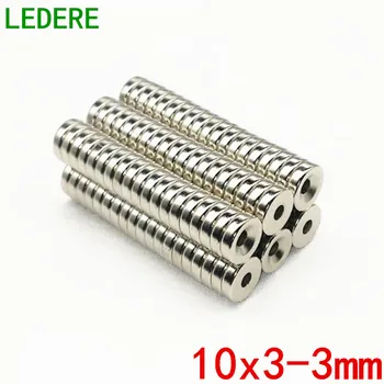 

LEDERE 50Pcs 10x3-3mm Countersunk Neodymium Magnet 10x3 Ring Hole 3mm Small Round Super Strong Powerful Magnetic 10*3