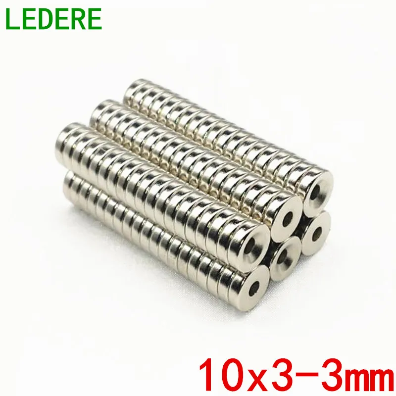 LEDERE N52 50Pcs 10x3 3mm Countersunk Neodymium Magnet 10x3 Ring Hole 3mm Small Round Super Strong