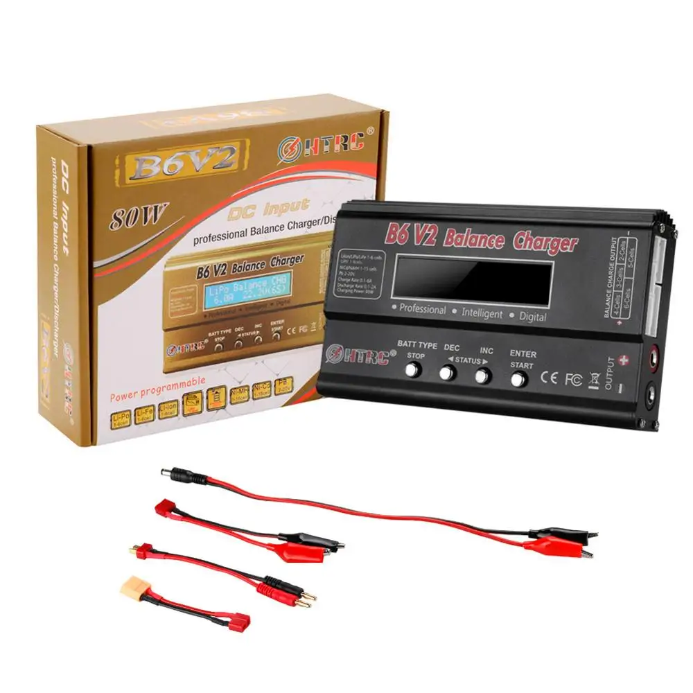 HTRC B6 V2 80 W Липо Батарея Зарядное устройство светодиодный баланс Dis Зарядное устройство 6A DC11-18V для LiPo литий-ионный LiFe NiCd NiMH LiHV PB Smart Батарея - Цвет: Black no Adapter