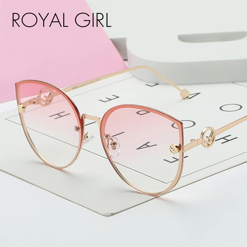 

ROYAL GIRL 2019 New Cat Eye Sunglasses Fashion Big Box Brand Designer Ladies Marine Film Glasses UV400 SS222