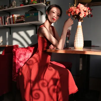 

Women Vintage Summer Mid Dress Strapless Spaghetti Strap Mid-Calf Dresses Vestidos Ladies Elegant Sundress