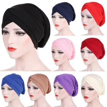 

Women Muslim Hijab Muslim Cross Scarf Inner Hijab Cap Islamic Head Wear Hat Headband Turban Head Scarf Headwrap