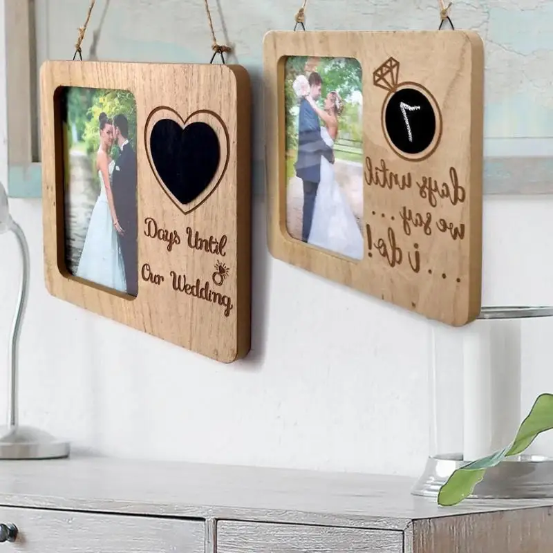 #*Cheap Rustic Wooden Picture Frame Wedding Countdown Blackboard Love Photo Wall Hanging Decor Photo Frame Desktop Ornament Craft