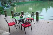 Outdoor cast aluminum four chair one table furniture set with cushions