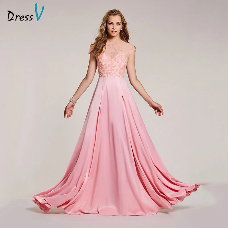 Dressv розовое вечернее платье недорогое ТРАПЕЦИЕВИДНОЕ Бисероплетение рукава длиной до пола свадебное вечернее платье es