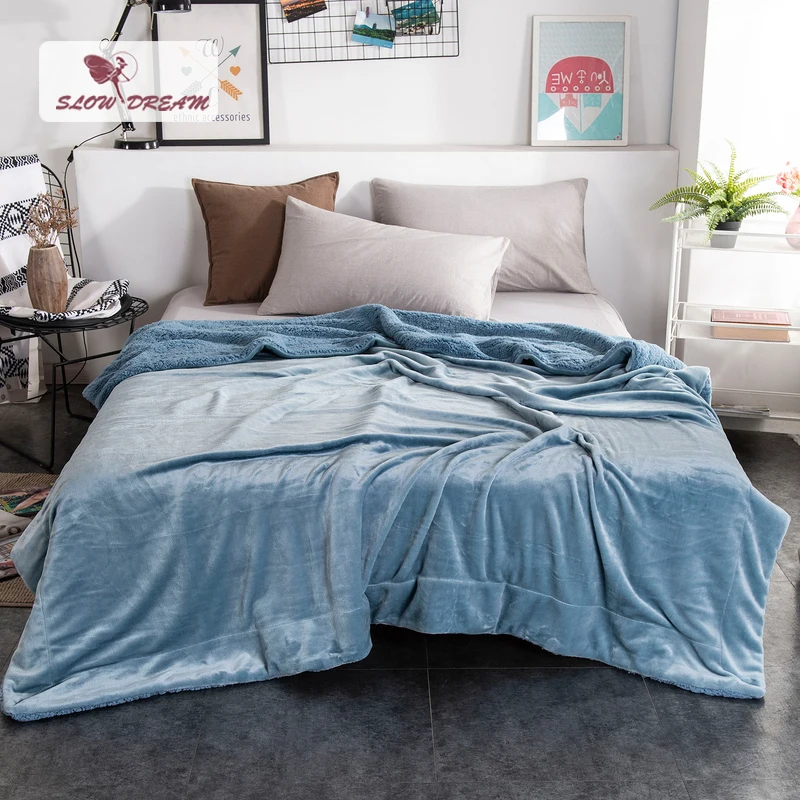 

Slowdream Fashion Thick Sherpa Throw Blue Blanket Weighted Flannel Fleece Blanket Adult All Season For Bed Or Couch 1PCS