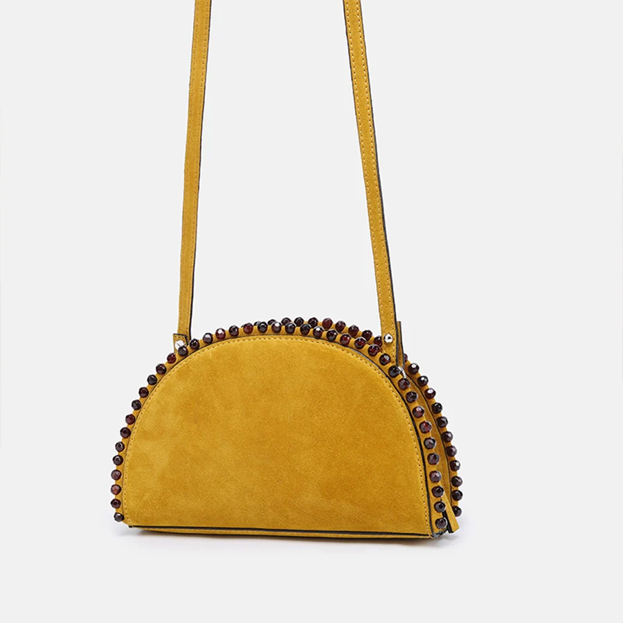 

Half Moon Women's Bag PU Leather Luxury Handbags Designer Saddle Bag 2019 New Ins Beaded Scrub Females Shoulder Messenger Bags