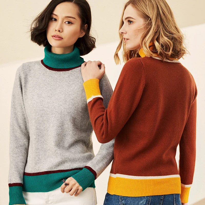 

Autumn winter women's sweater fashion high collar pullover knitted wool Female turtleneck Multicolor Cashmere sweater 2019