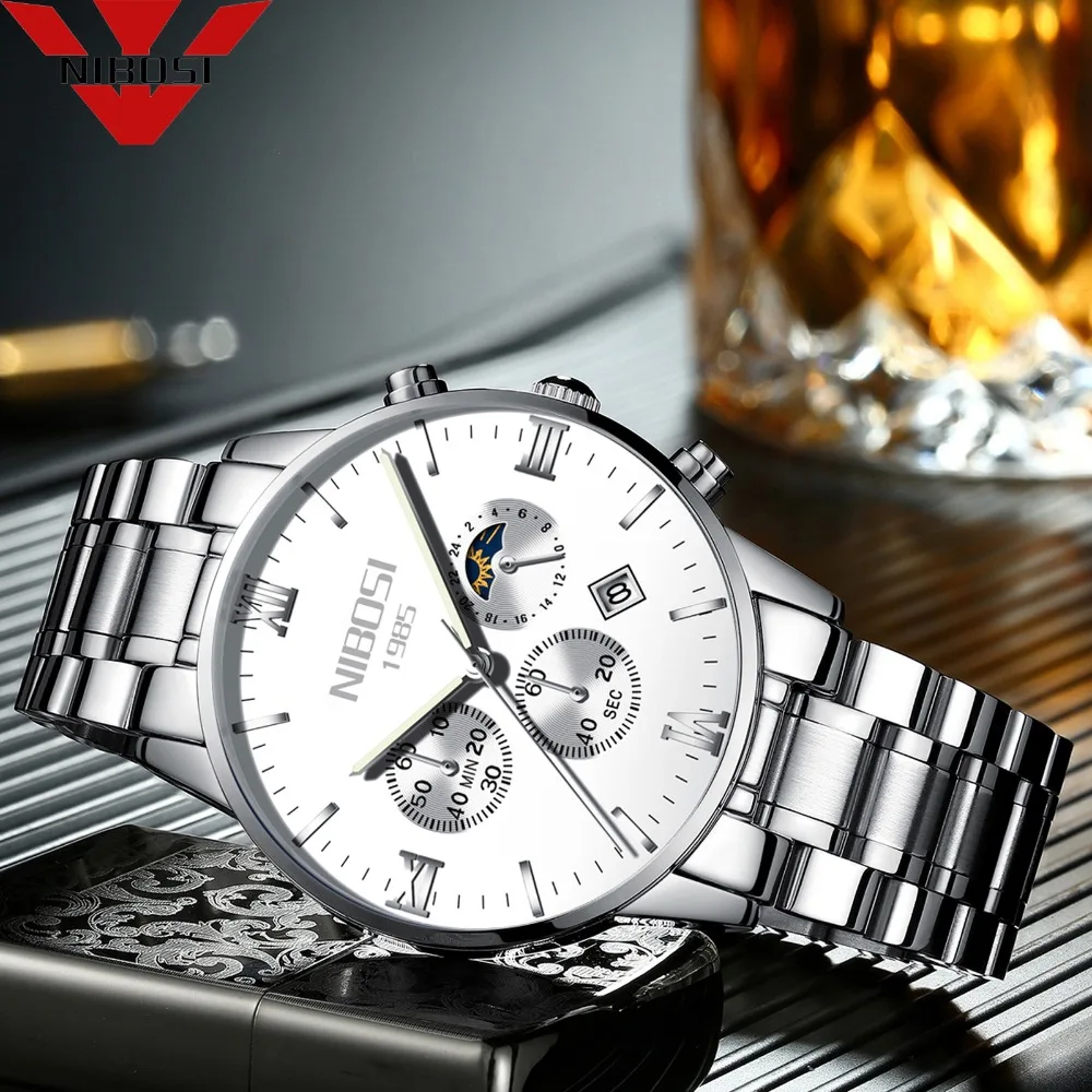 

NIBOSI Luxury Brand Men Fashion Sport Watches Men's Quartz Clock Man Full Steel Wrist Watch Relogio Masculino Bayan Kol Saati