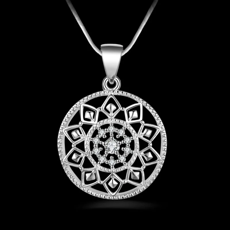 

LUKENI Shiny Crystal CZ Female Flower Pendant Necklace For Women Jewelry Fashion Silver 925 Necklace Girls Party Accessories