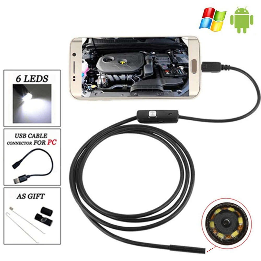 OTG USB Endoscope 3 in 1 Waterproof 6-Led USB Endoscope Borescope Inspection Camera 5M for Android with Small Hook OTG USB Endoscope 3 in 1 Waterproof 6-Led USB Endoscope Borescope Inspection Camera 5M for Android with Small Hook