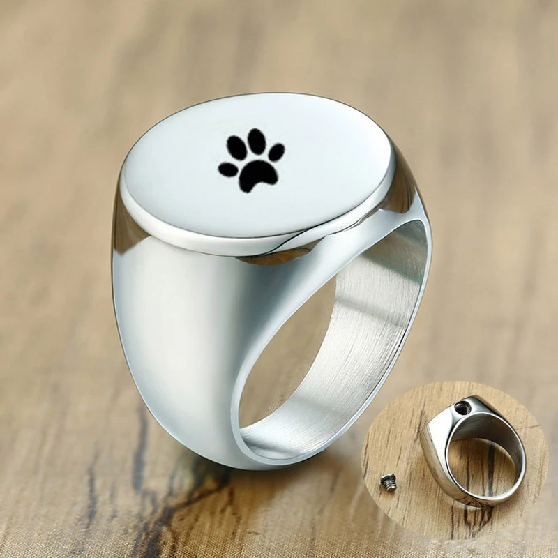 

Personalized Cremation Signet Ring for Men can be open Ashes Keepsake Stainless Steel Memorial Urn Rings