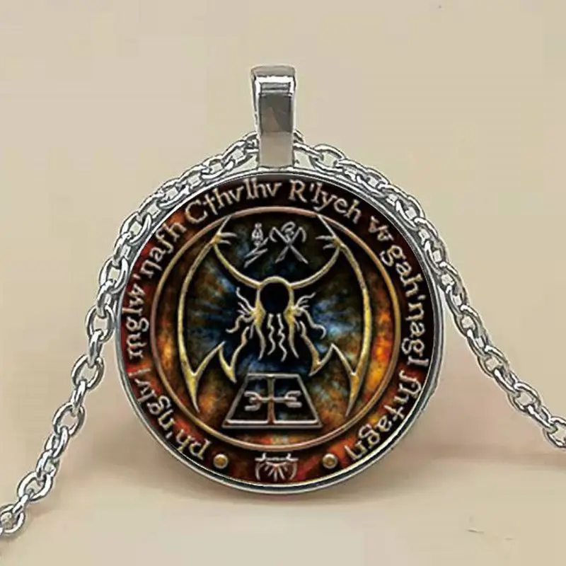 

Cthulhu R'lyeh Sigil Pendant inspired by H.P. Lovecraft Pendant Necklace Glass Photo cabochon necklace