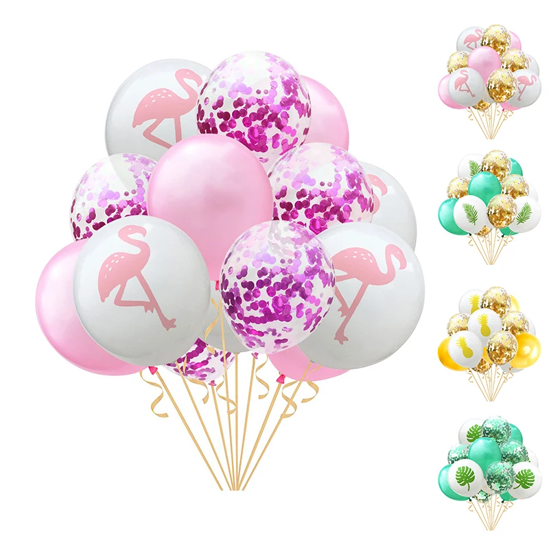 

15pcs Confetti Air Balloons Flamingo Leaf Latex Balloons For Wedding Decoration Home Sweet 16 Party Decorations Princess Party