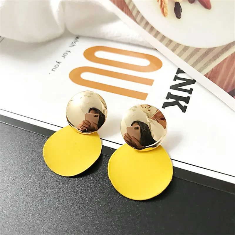 

Fashion Gold Yellow Gray Brown Metal Round Circle Pendientes Earring Women Statement Acrylic Geometric Candy Drop Earring