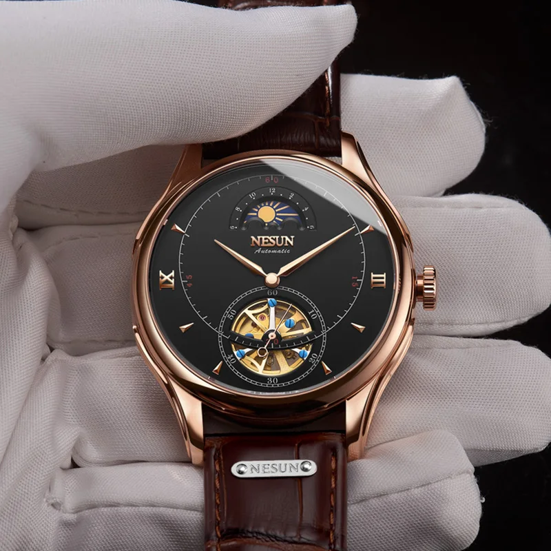 Швейцария NESUN Tourbillon механические часы для мужчин люксовый бренд автоматический бизнес Скелет Водонепроницаемый Relogio Masculino M9038-4