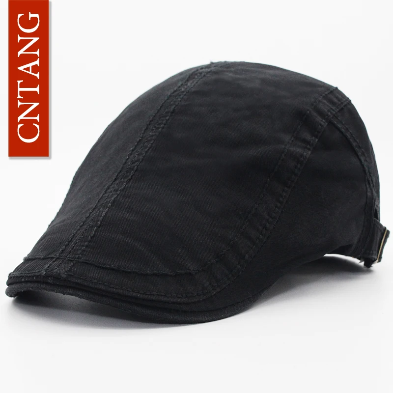 Classic Solid Color Berets Men Vintage Flat Hat Cotton Visor Caps 6 Colors