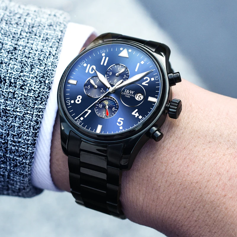 

Automatic Watches Carnival Famous Brand Watch Men Full Steel Strap Military Mechanical Watch relogio masculino Multifunction