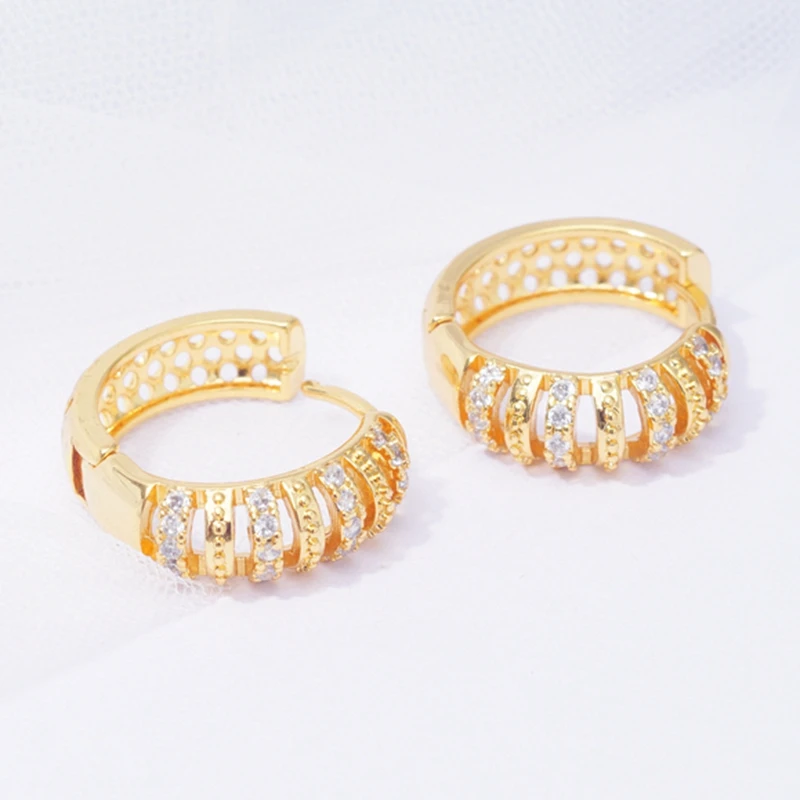 Hollow Fashion Round Circle Hoop Earrings for Women Gold Filled Rhinestone Zircon Jewelry brincos pendientes Dropshipping