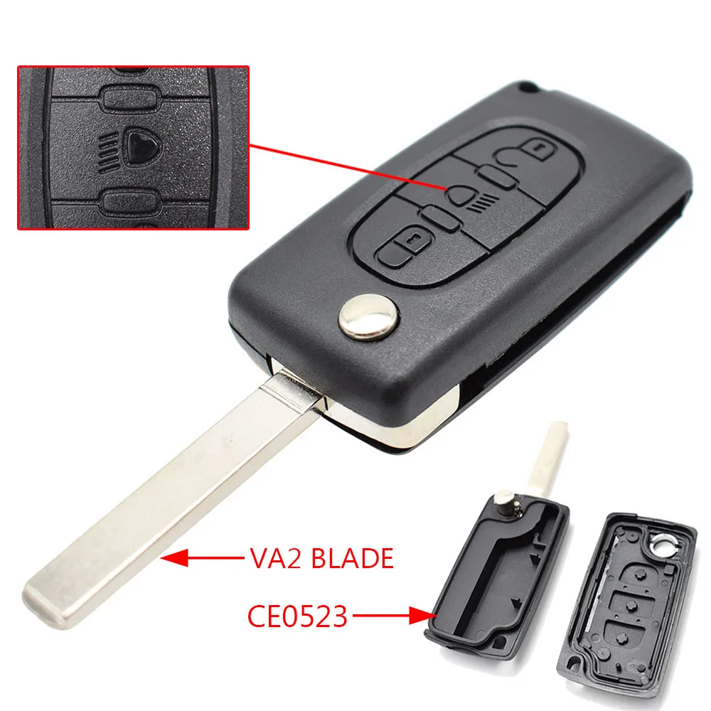 For Citroen C2 C3 C4 C5 C6 C8 Car 3 Buttons Flip Remote Key Case Cover Shell Fob VA2 Blade CE0523 Key Repair Kit