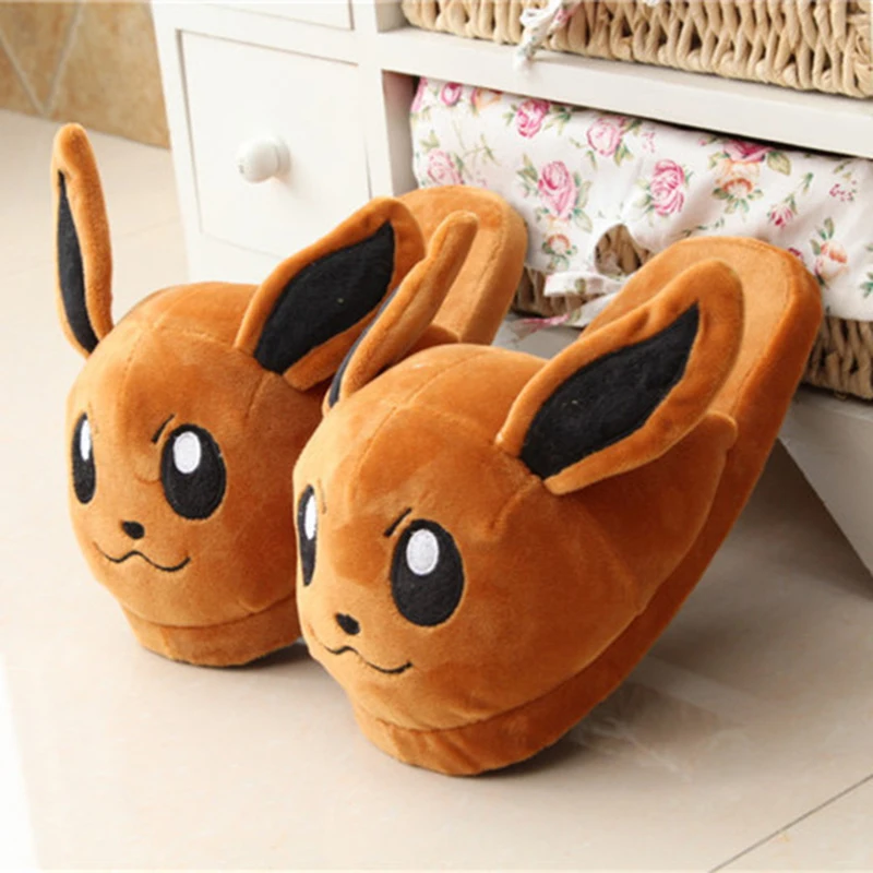 Women Anime Cartoon Pokemon Slippers Lovers Warm Woman Slippers Elf Ball Pikachu Go Plush Shoes Home House Slippers Children