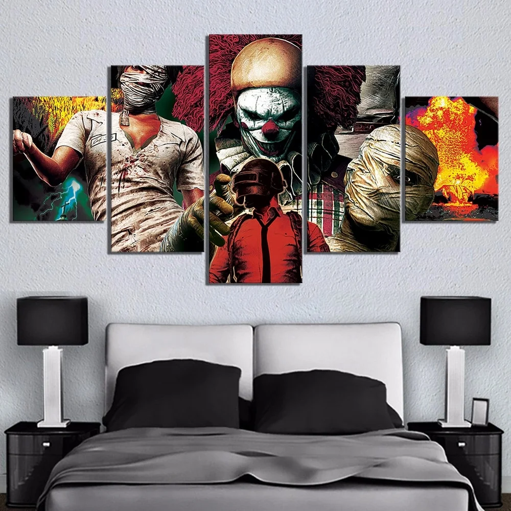 

5 Piece Pubg Halloween Skin Playerunknowns Battlegrounds Game Poster Wall Paintings for Living Room Decor Canvas Art