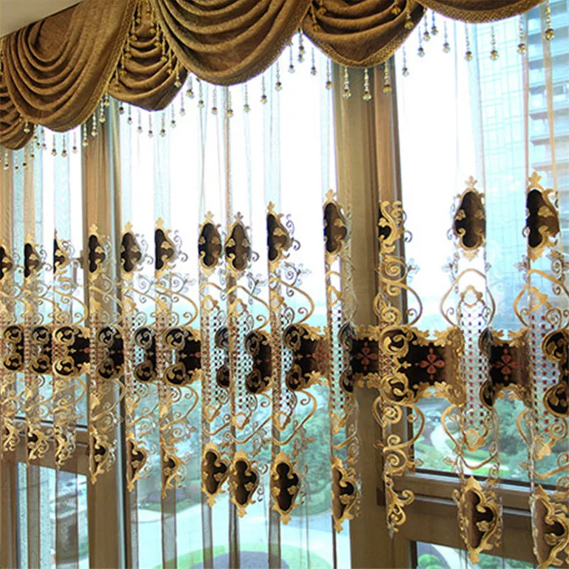 

luxury hotels suitable for bedroom European luxury King Queen brown embroidered gold curtains for living room