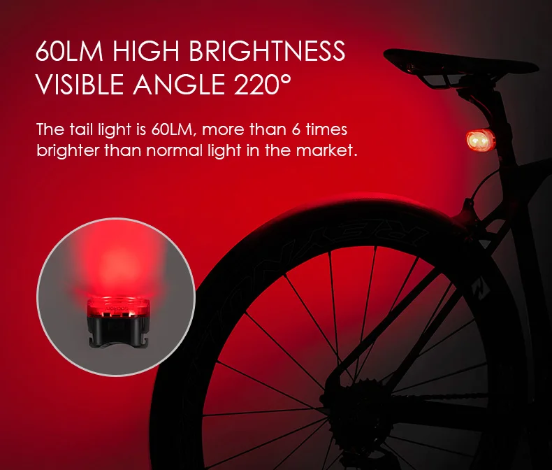 Excellent GACIRON 60 Lumen Smart Waterproof Bike Tail Light MTB  Road Bicycle Rear Light USB Rechargeable Led Lamp for Flat/Round Seatpost 2