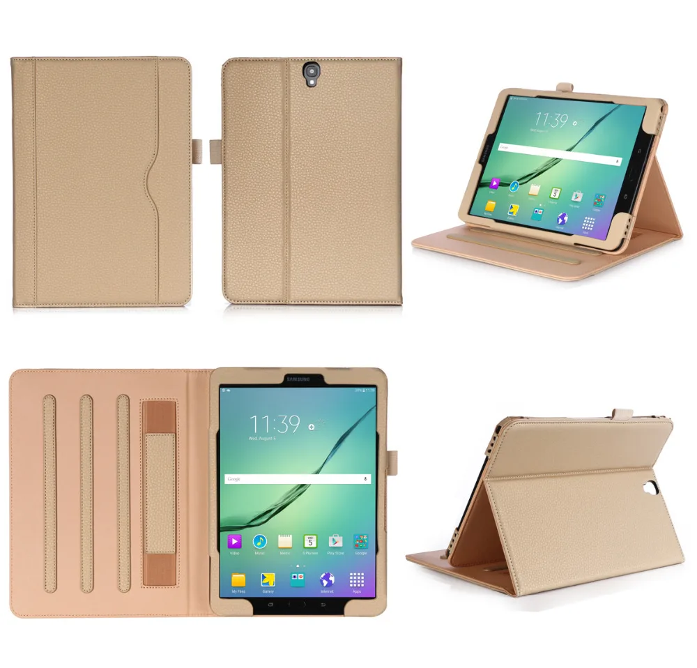 

Luxury Cowhide Hand Strap PU Leather Case Magnet Smart Sleep Cover Card Holder Stand For Samsung Galaxy Tab S3 9.7 T820 T825