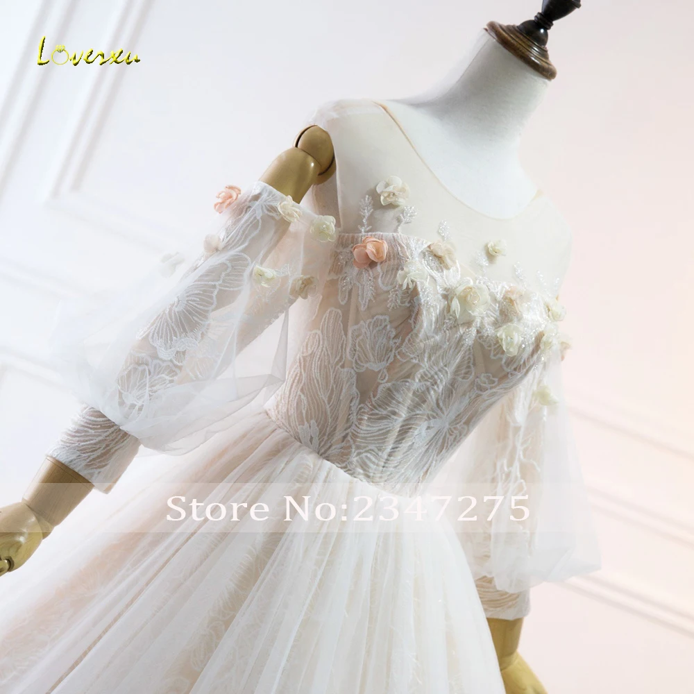 Loverxu Vestido De Noiva сексуальное кружевное бальное платье Свадебные платья без спинки три четверти Часовня поезд бисером свадебное платье с цветами