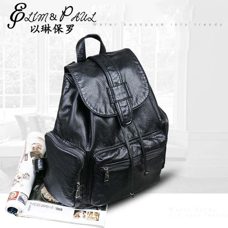 ELIM PAUL New Travel Backpack Korean Women Backpack Leisure Student Schoolbag Multiple inside Soft PU Leather