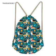TWOHEARTSGIRL Забавный цветочный корги собака Путешествия Drawstring сумки Kawaii Для женщин девушки хранения рюкзак ежедневные детские пляжный рюкзак