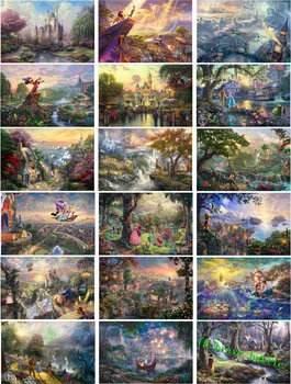 

Thomas Kinkade Night Before Christmas Mermaid Beauty and The Beast Peter Pan Tangled HD Print Canvas Home Decor Art Oil Painting