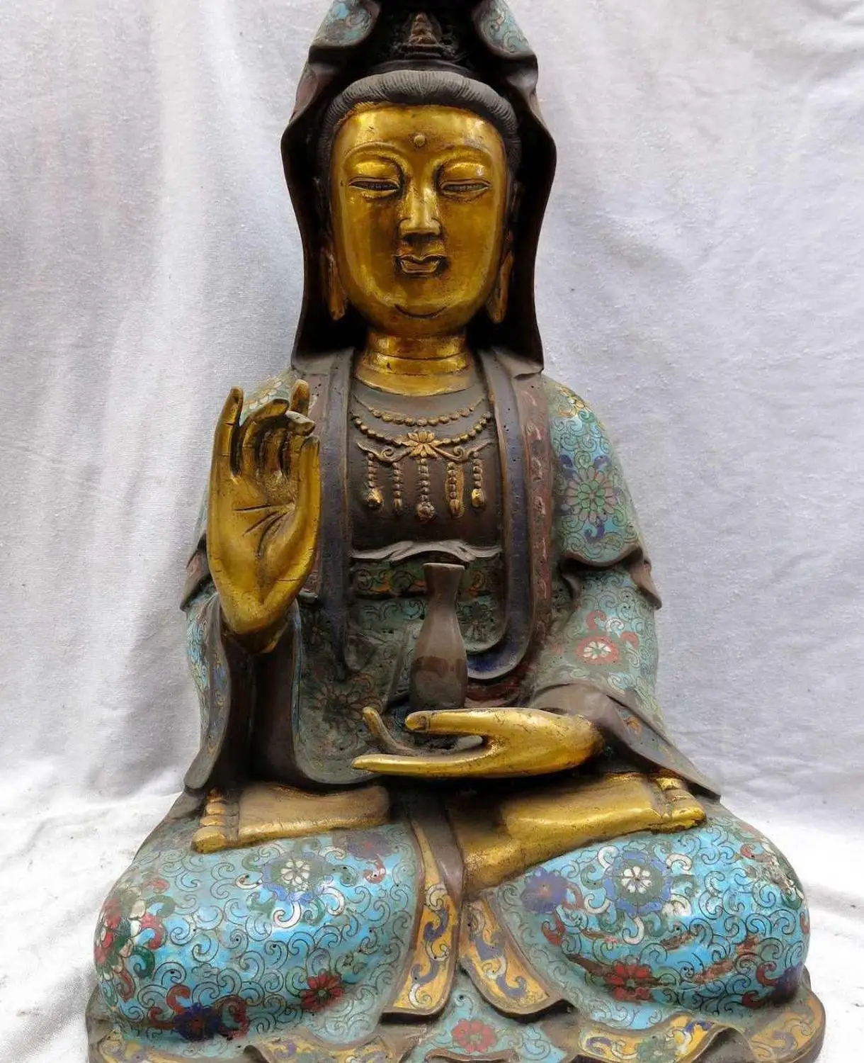 

17" China handmade bronze Cloisonne sculpture buddhism Kwan-yin buddha Statue