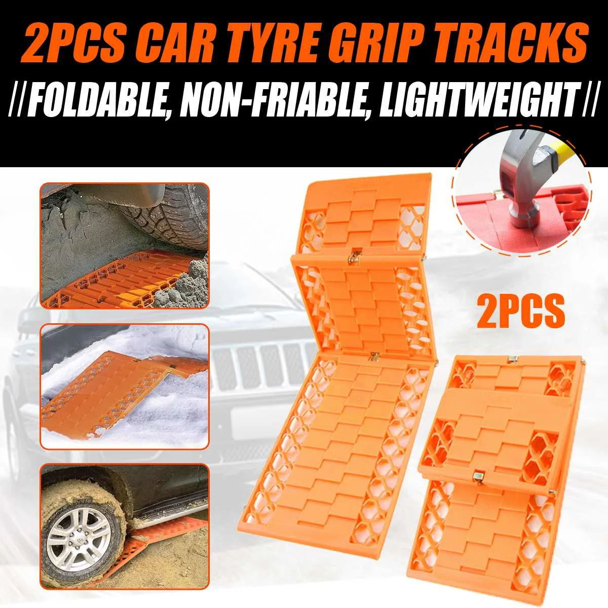 

2Pcs/Set Tyre Grip Tracks Car Security Snow Mud Sand Rescue Escaper Traction Tracks Mats Folding Rubber Car Rescue Mats