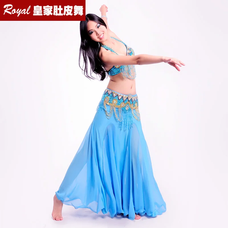 Тонкий костюм для танца живота Профессиональный Bellydance платье одежда для выступлений костюм обернуть бедра: бюстгальтер, пояс и юбка - Цвет: light blue