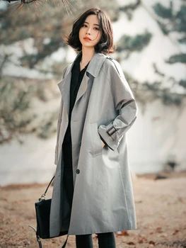 

Wind Women 2019 Spring small loose long fashion temperament Spring and Autumn new Korean version of the gray fashion jacket