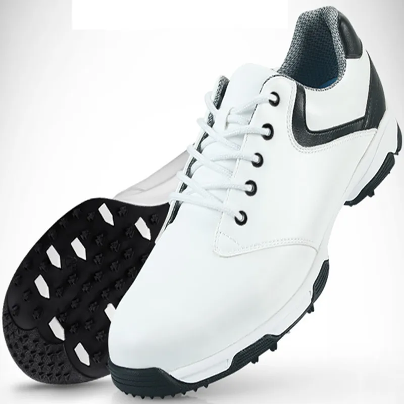 Zapatos De Golf новые Pgm ботинки мужские легкие запатентованные противоскользящие заклёпки с закругленными водонепроницаемыми боками - Цвет: white black