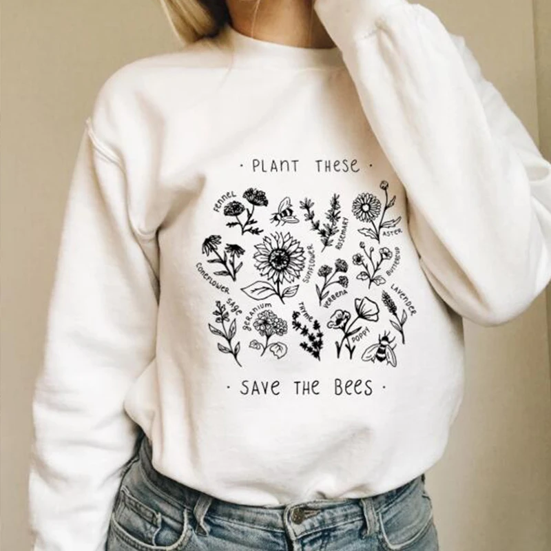

Save The Bees Crewneck Sweatshirts Women Tumblr Plant These Pullover Hoodies Long Sleeve Shirt Hipster Streetwear Drop Shipping