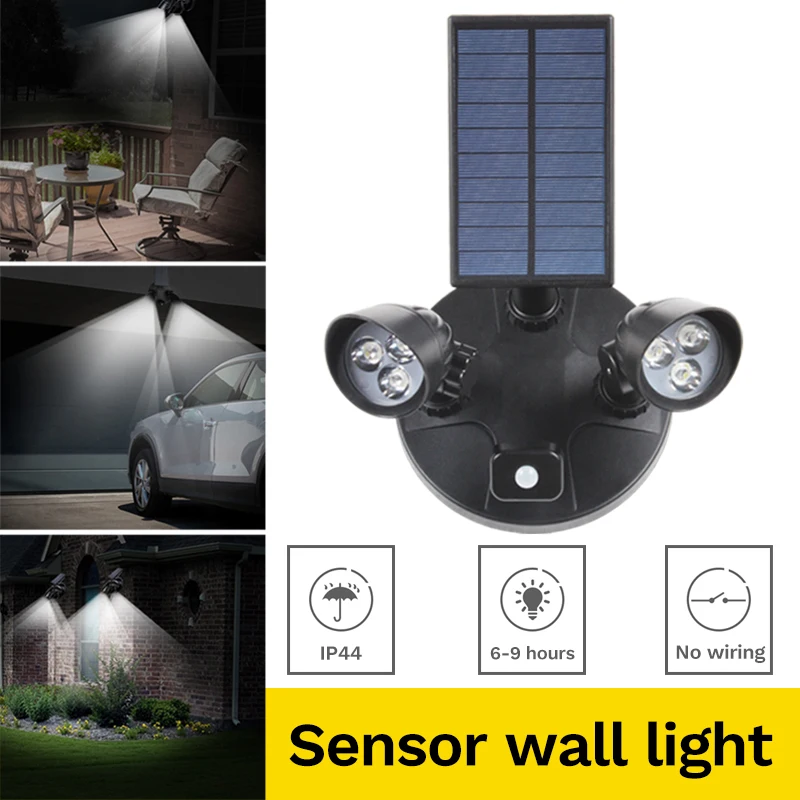 T-SUNRISE светодиодный солнечный свет две головы Сенсор освещения уличная Солнечная лампа Водонепроницаемый дорожка чрезвычайная ситуация газонная садовая лампа бра