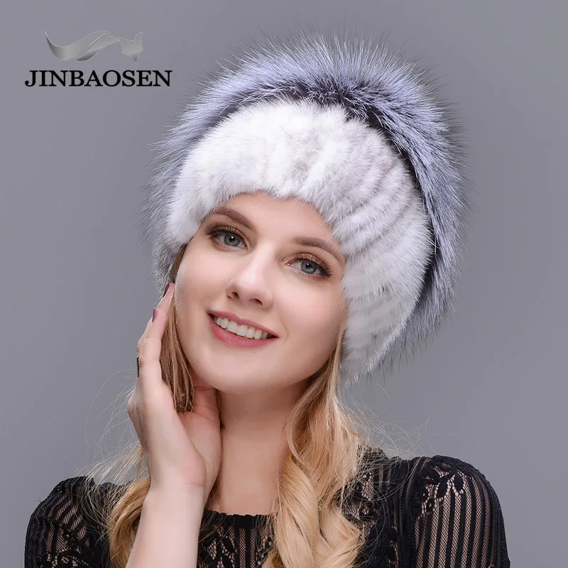 Женская зимняя шапка из меха норки JINBAOSEN Теплая Лыжная Шапка натурального